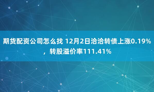 期货配资公司怎么找 12月2日洽洽转债上涨0.19%，转股溢价率111.41%